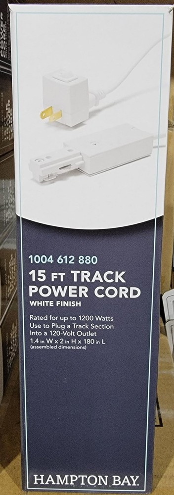 Hampton Bay 1200-Watt 15 ft White Linear Track Power Feed Cord Plug Switch 1004