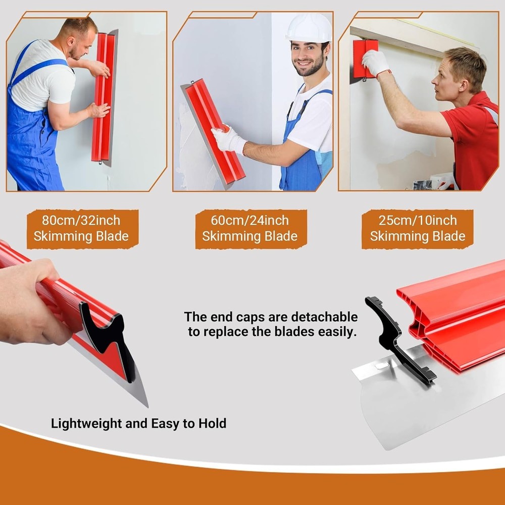 Complete Drywall Skimming Tools 3 Metal Blades, ABS Handle, Ext. Pole
