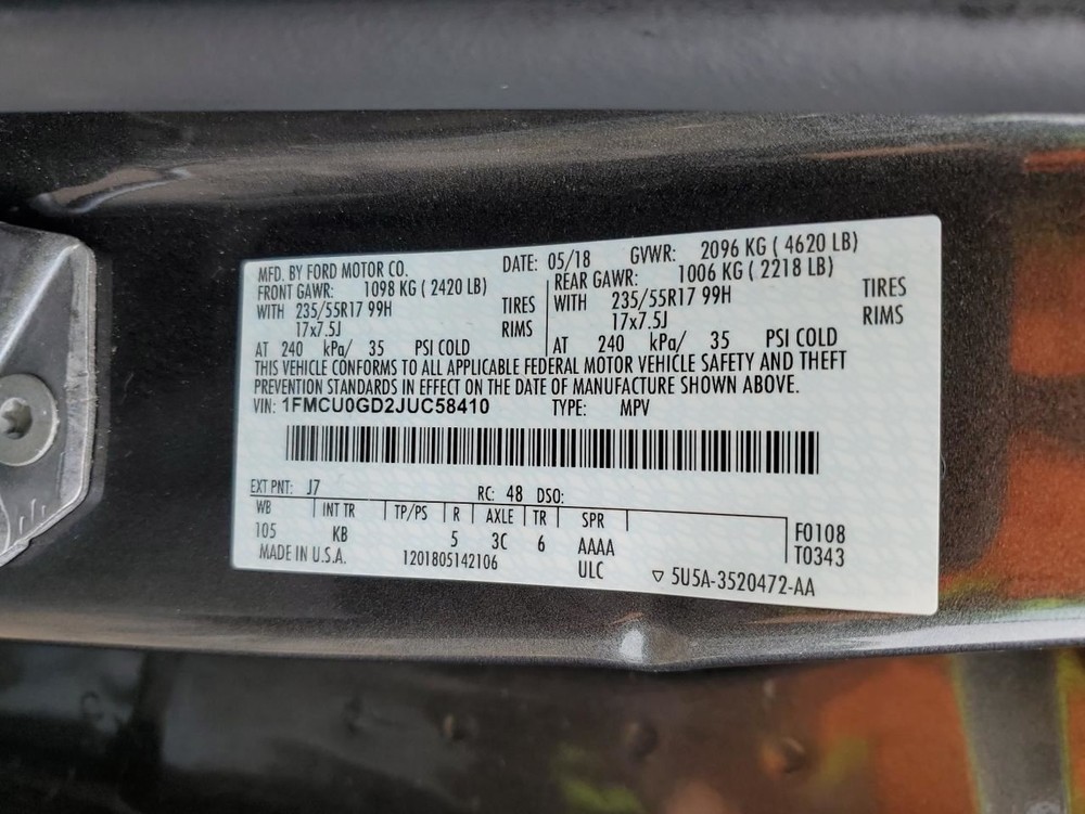 LEFT BLK ROCKER PANEL MOULDING OEM 2017 FORD ESCAPE