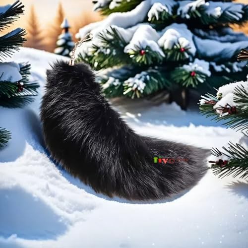 Fluffy Therian Fox Tail Keychain - Soft Plush Accessory for Black Tail-01