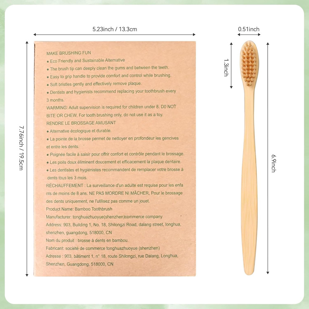 Bamboo Toothbrushes Soft Bristles 10 Pack, Biodegradable BPA Free Soft Bristles