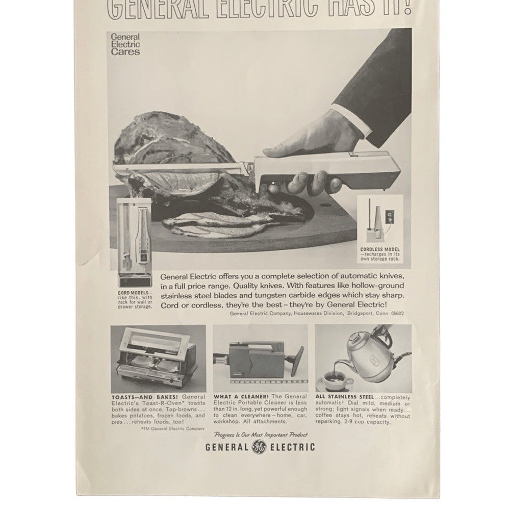 Vintage 1966 General Electric Automatic Knives Ad Advertisement