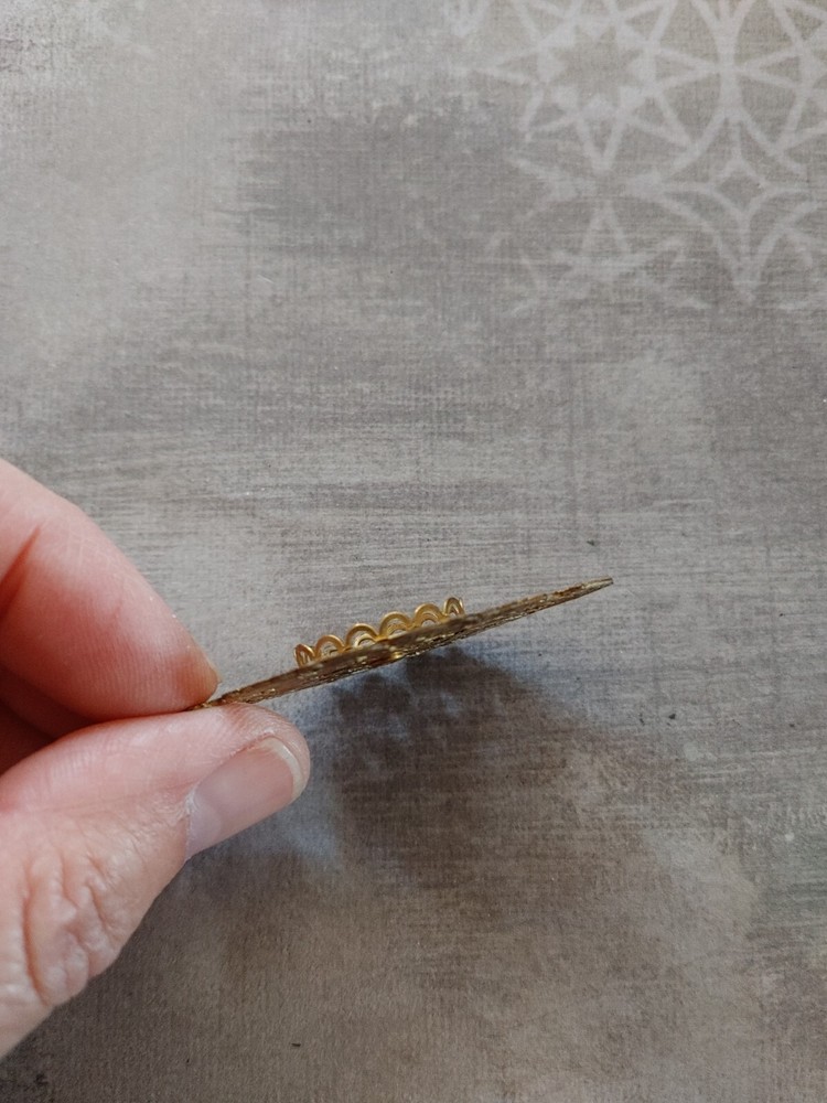 vintage Victorian Style brass component cut out repousse bezel setting