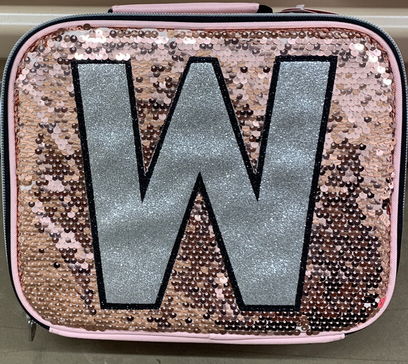 JUSTICE LUNCHBOX INITIAL “W” SHIMMERING ROSE GOLD SEQUINS