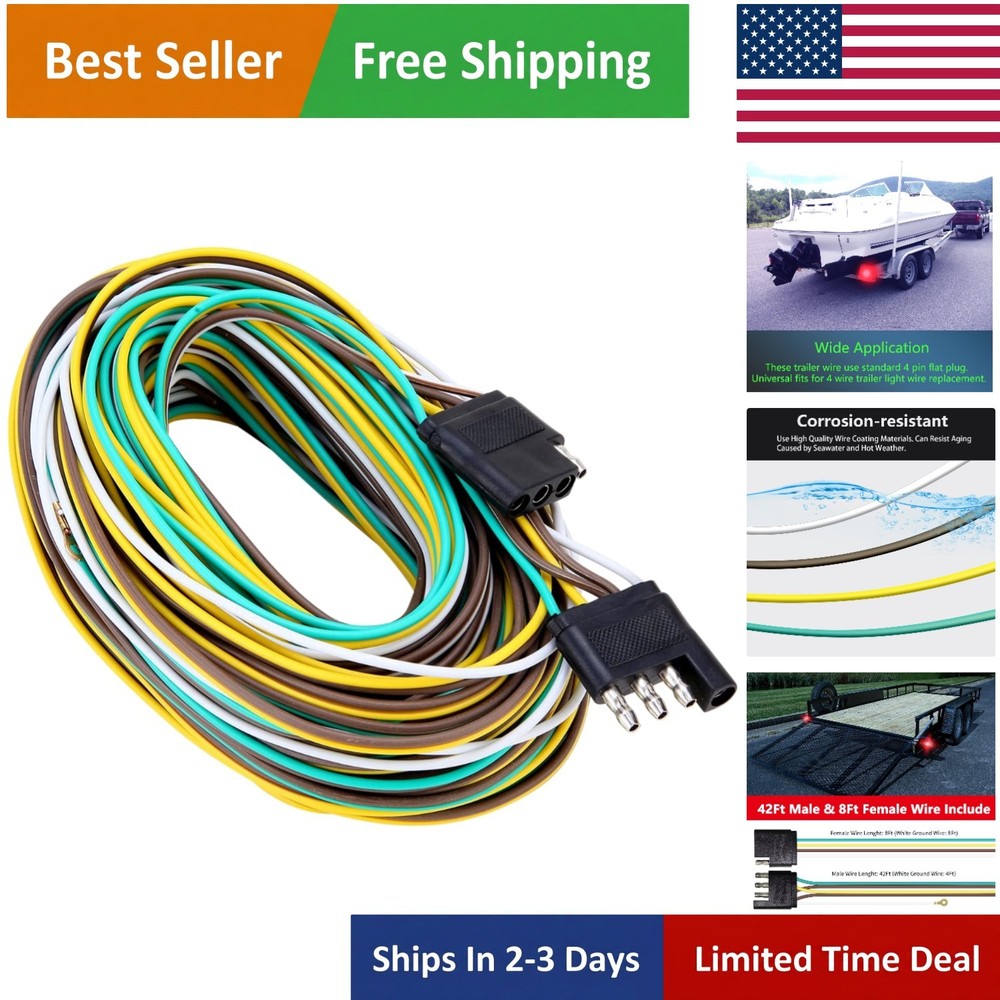 50ft 5-Wire Trailer Wiring Harness - Easy Installation & Universal Fit