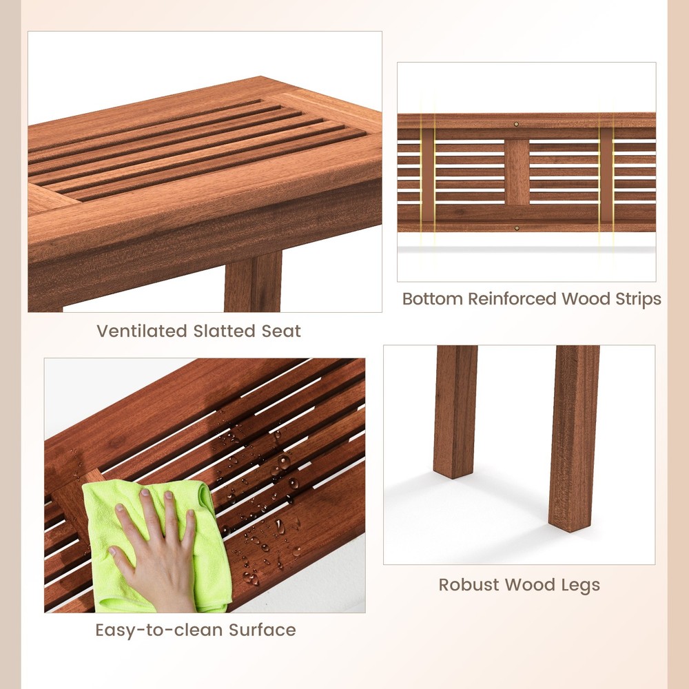 2 PCS Patio Backless Bench 2-Seater Outdoor Dining Bench Solid Wood Backyard