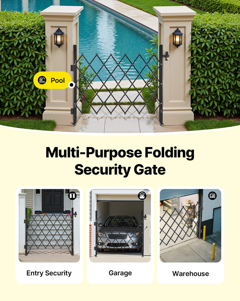 VEVOR Single Folding Security Gate Lockable, 43"W x 52"H w/ Wheels
