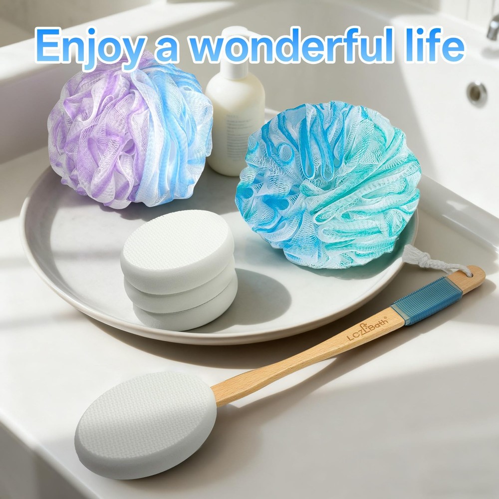 Bath Lotion Applicator with Long Handle & 4 Replaceable Pads for Easy Use