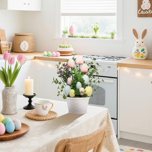 Easter Decorations, Artificial Easter Egg Tulip Flower Potted Table Pink