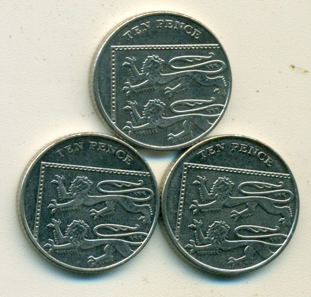 3 NICE 10 PENCE COINS from GREAT BRITAIN (2013, 2014 & 2015)