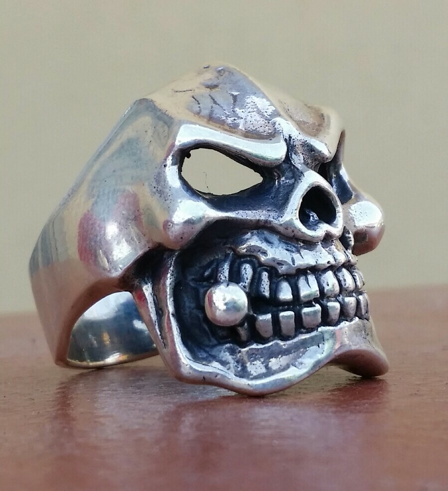 925 MENS SILVER RING SEAL HARLEY MOTORCYCLE SKULL CROWN
