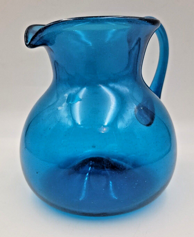 Cobalt Blue Hand Blown Glass Pitcher