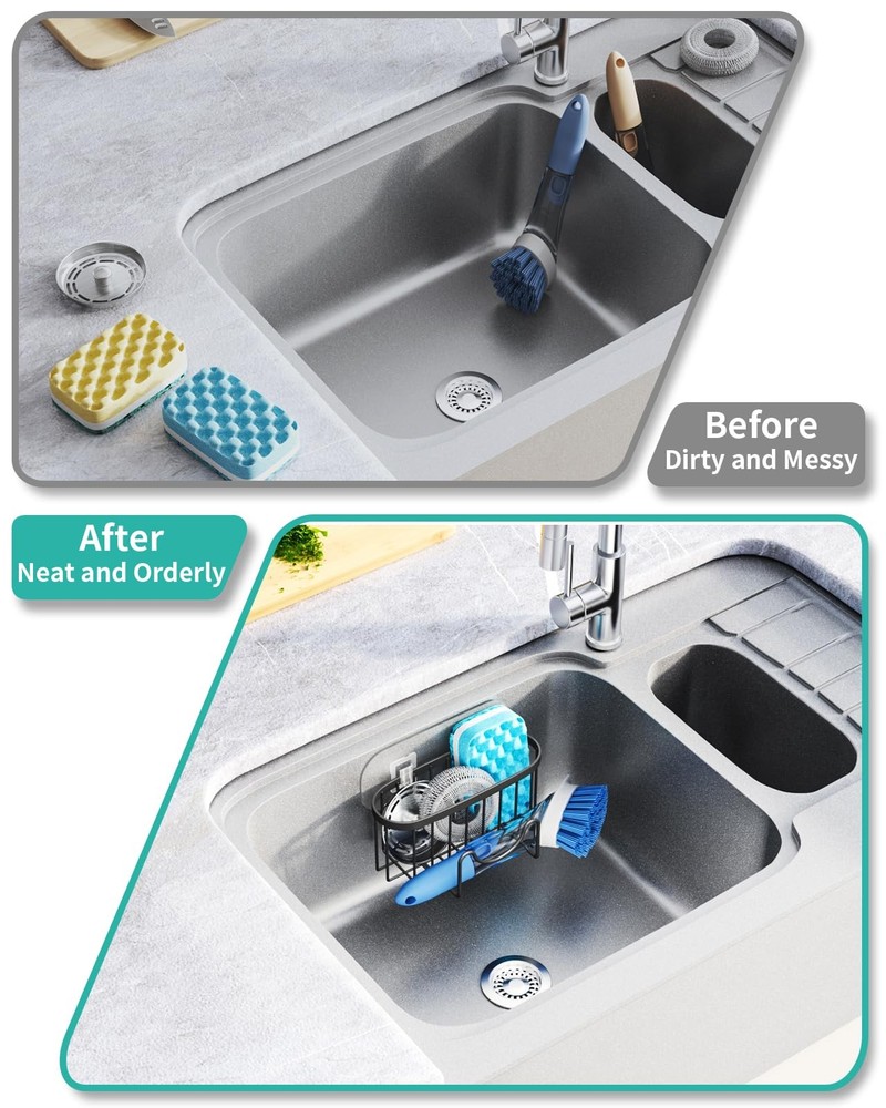HapiRm Multifunctional Sponge Holder with Unique M-Shaped, 2 Installation Method