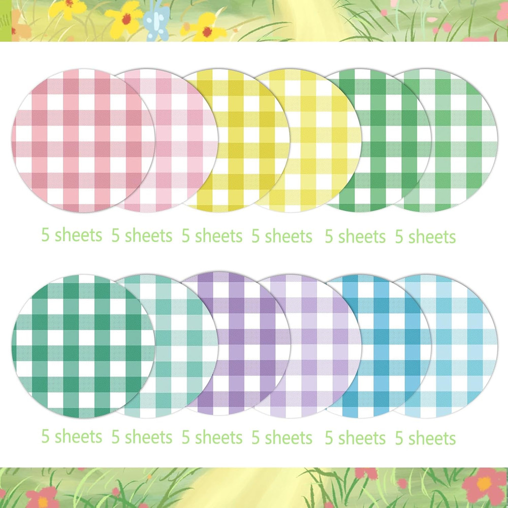 60 Sheets Pastel Buffalo Plaids Scrapbook Paper, 12 Different Color Spring Paste