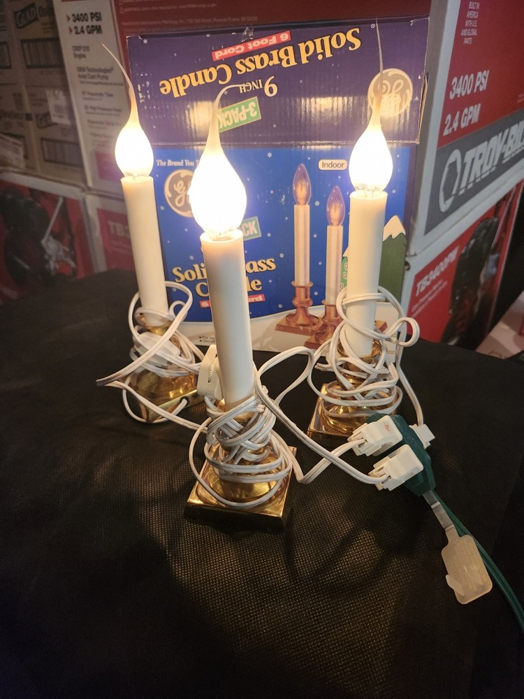 GE 9" Solid Brass Candle Electric Christmas Light 3 Pack Silicone