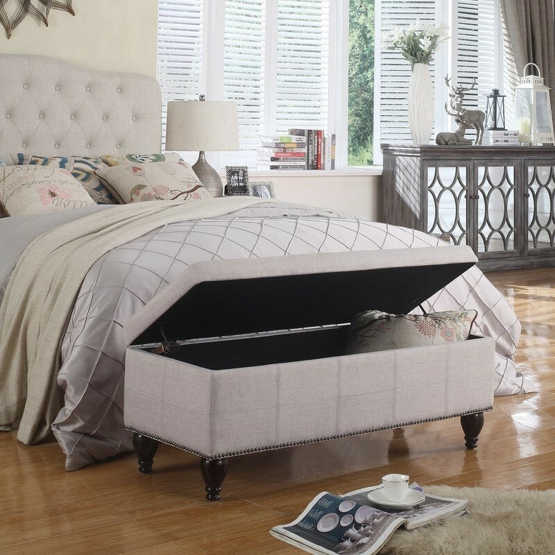 Copper Grover Bunlap Beige Upholstered Storage Bench