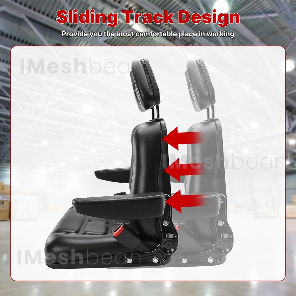 Tractor Forklift Seat Excavator Universal Adjustable Backrest Armrest Safty Belt