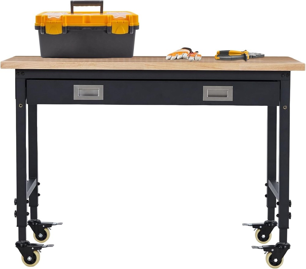 48" Adjustable Workbench with Drawer 4 Wheels for Garage Worktable 2000lbs