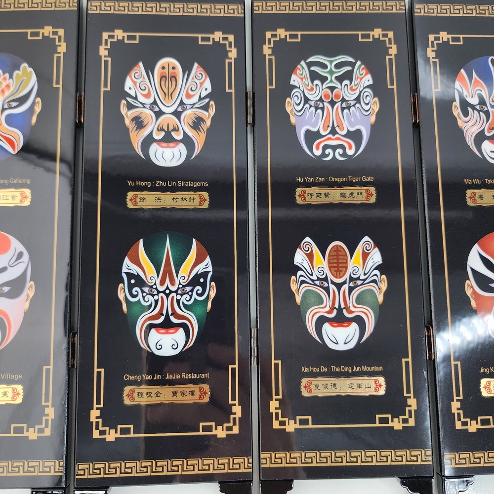 Chinese Folding Screen Peking Opera Makeup Mini Panel Black Lacquer 9x18 w Box