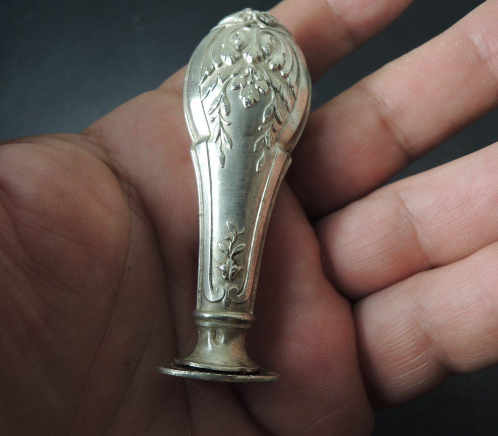 Antique 19th C. Solid Silver Rococo Wax Seal – Blank Matrix for Monogram