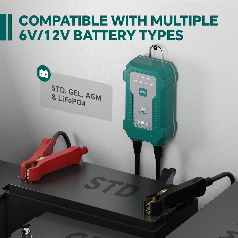 Trickle Charger for Motorcycle Battery 2A Smart 2A, Green