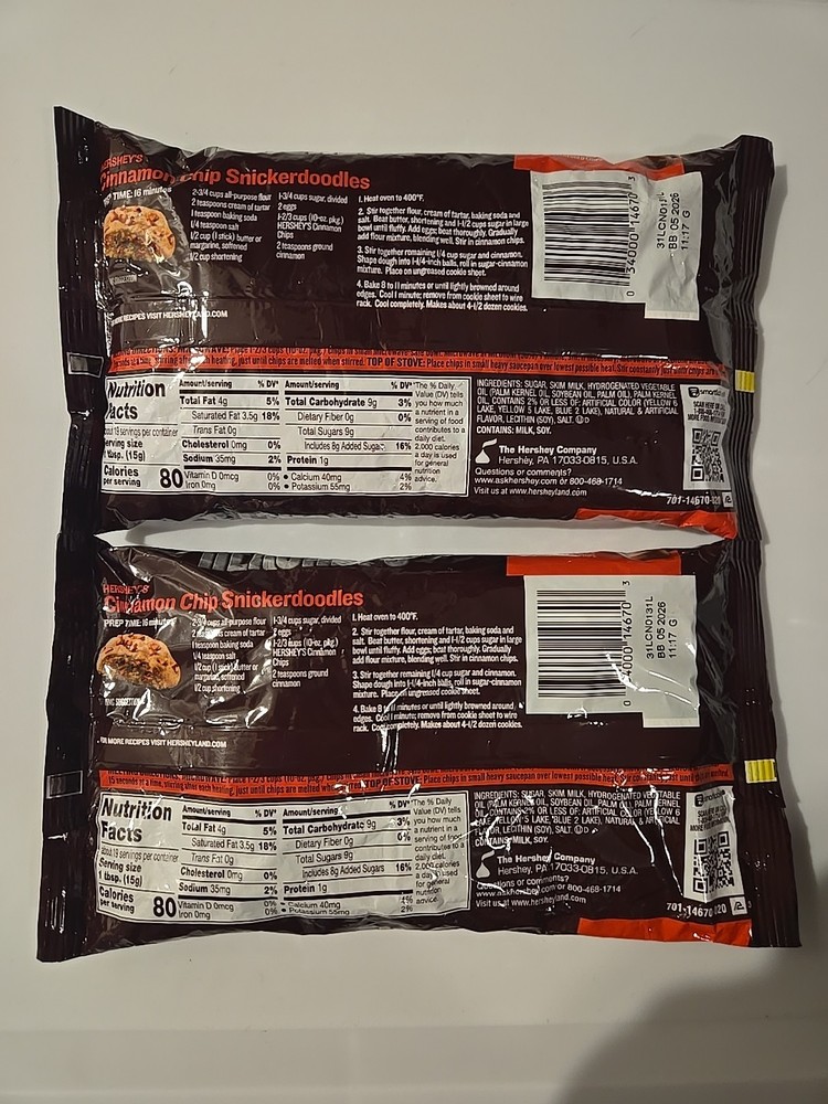 Hershey Cinnamon Baking Chips BUNDLE x2 10 oz Bags Gluten Free