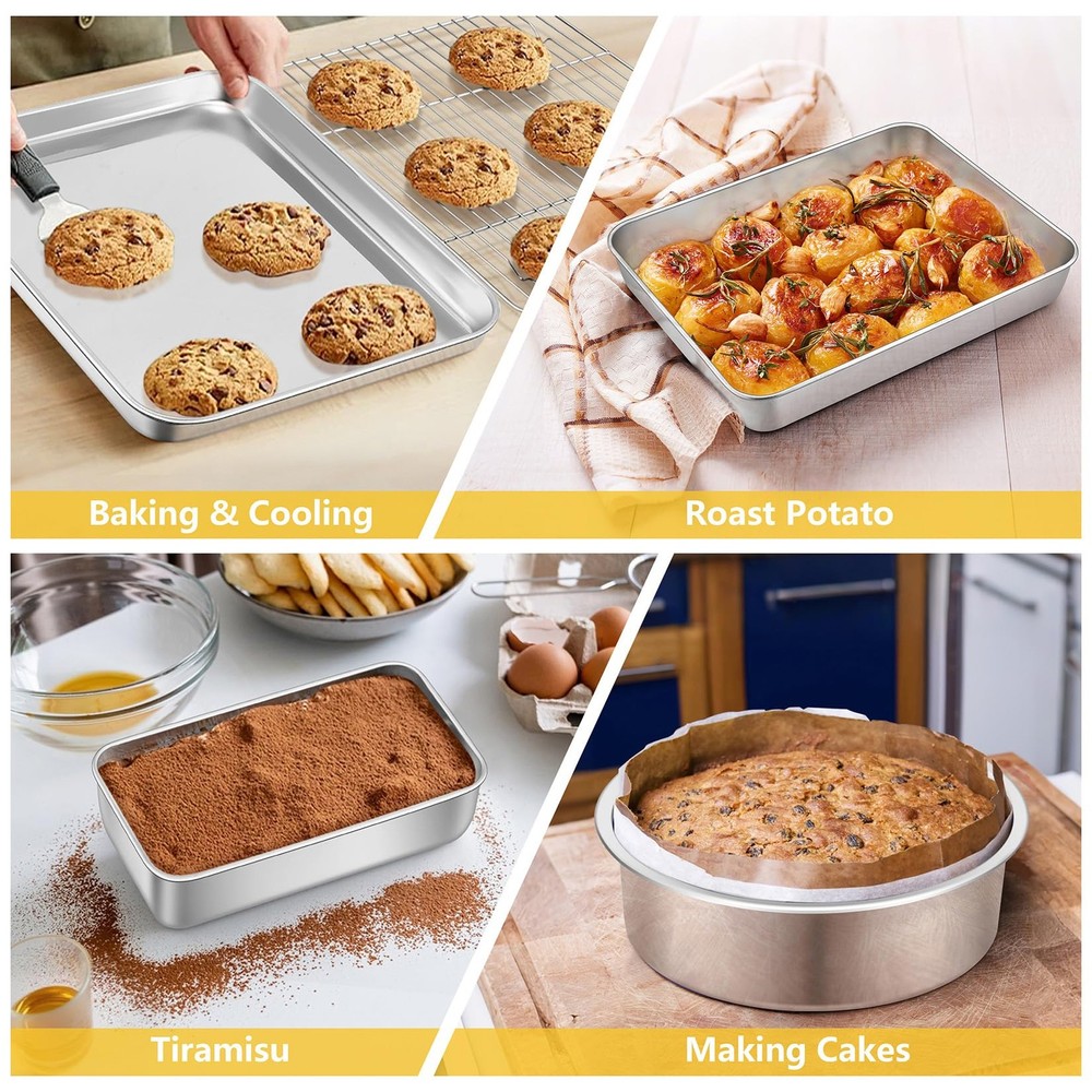 9 Pcs Bakeware Set, P&P CHEF Stainless Steel Kitchen 9-Pieces, Silver