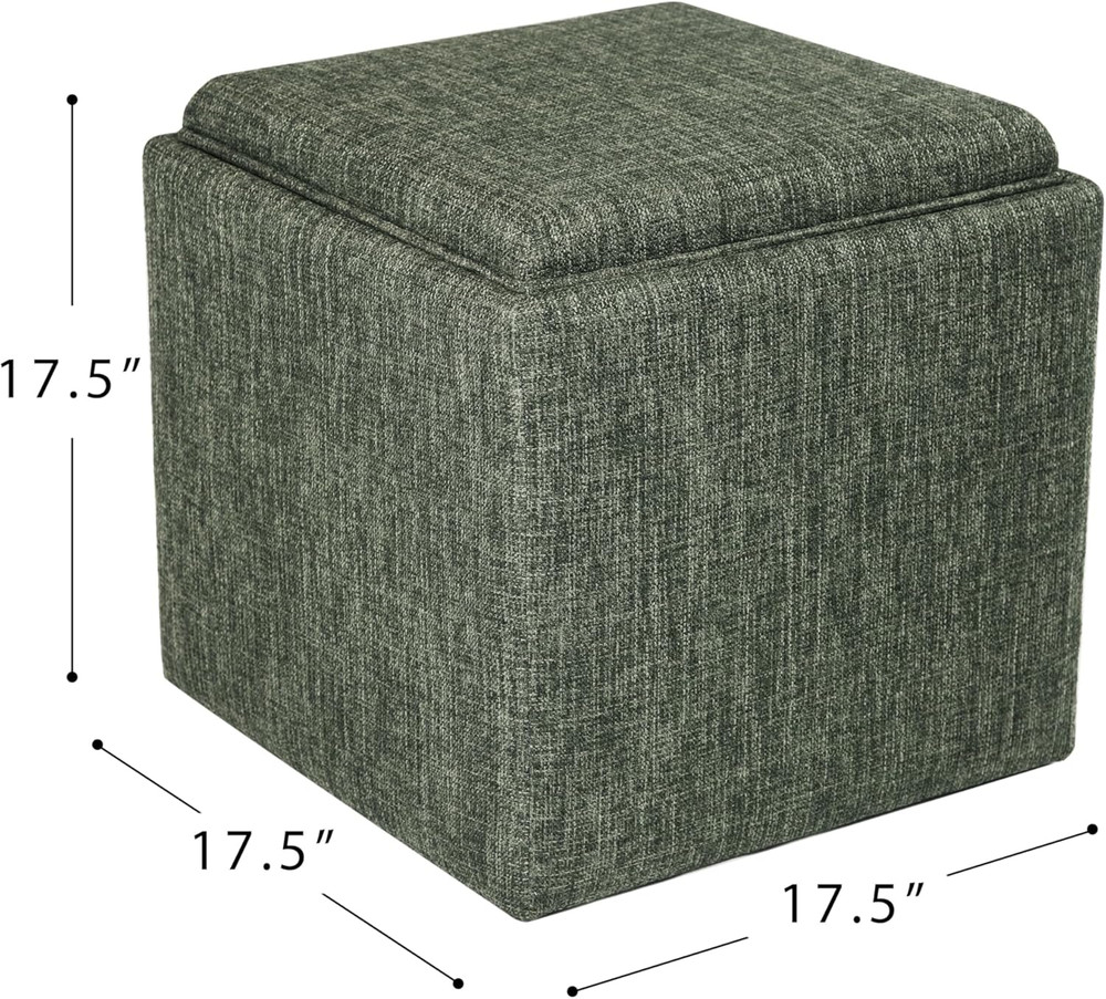 Home Decor Storage Ottoman with Tray Top|Upholstered Modern Square Storage Ottom