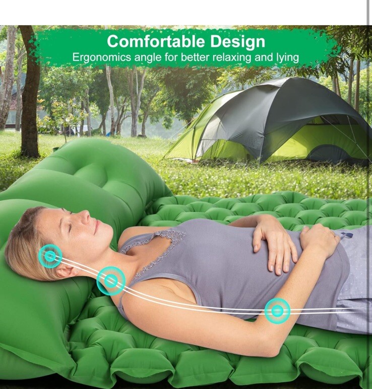 WANNTS Sleeping Pad Ultralight Inflatable Double Sleeping for Camping, Green