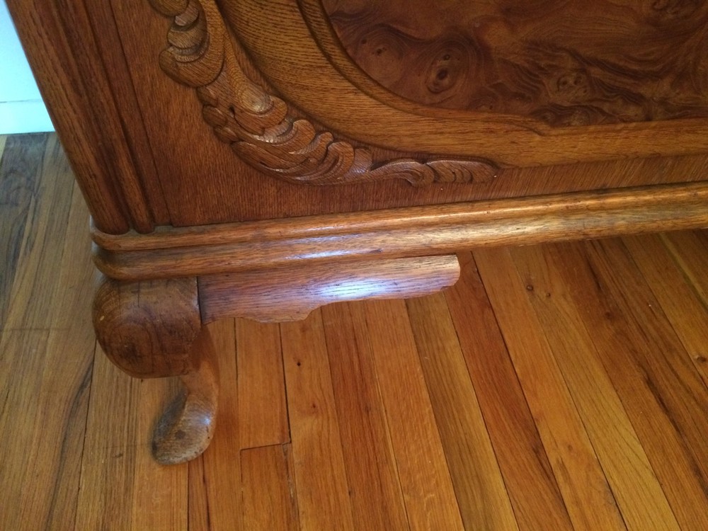SOLID OAK BUFFET CARVED INLAID