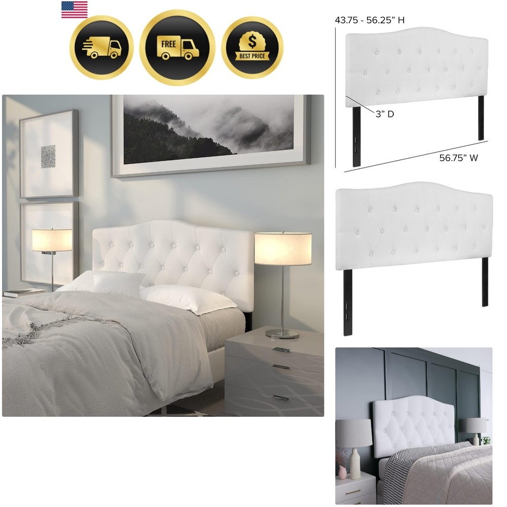 Tufted Upholstered Full Size Headboard in White Fabric