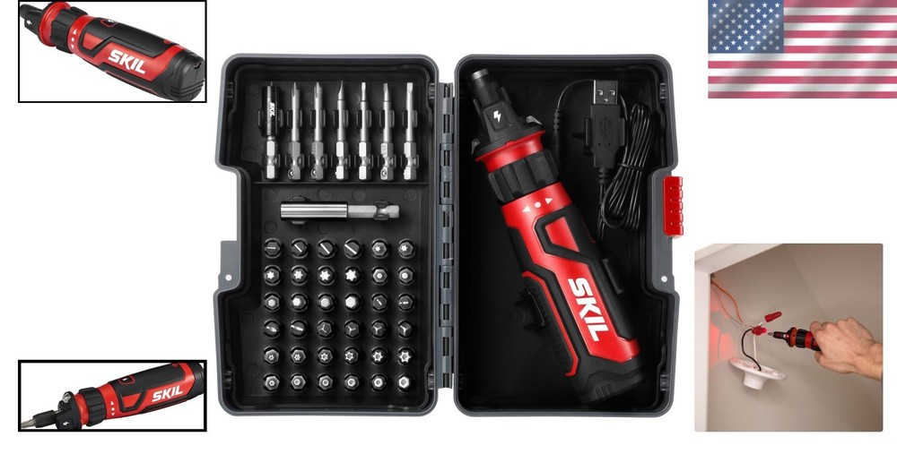 Compact Rechargeable 4V Screwdriver with Circuit Sensor and 45 Bits – LED Light
