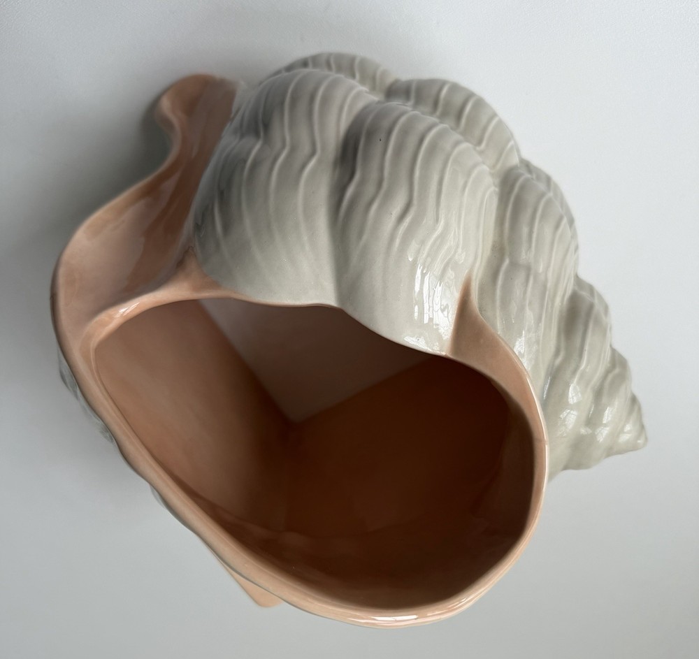 Ceramic Conch Shell Shaped Tissue Box Cover Gray/Peach -TC