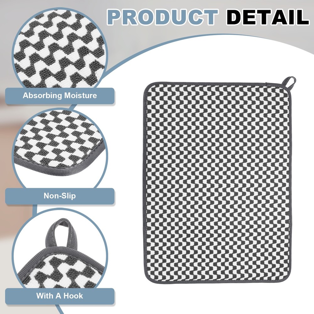 Microfiber Dish Drying Mat,20 x 15 Inch Thick Wave Pattern, White