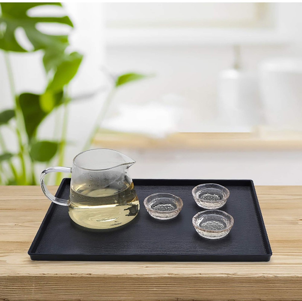 Black Rectangular Serving Trays Non-Slip Plastic Cafeteria 2 Pack