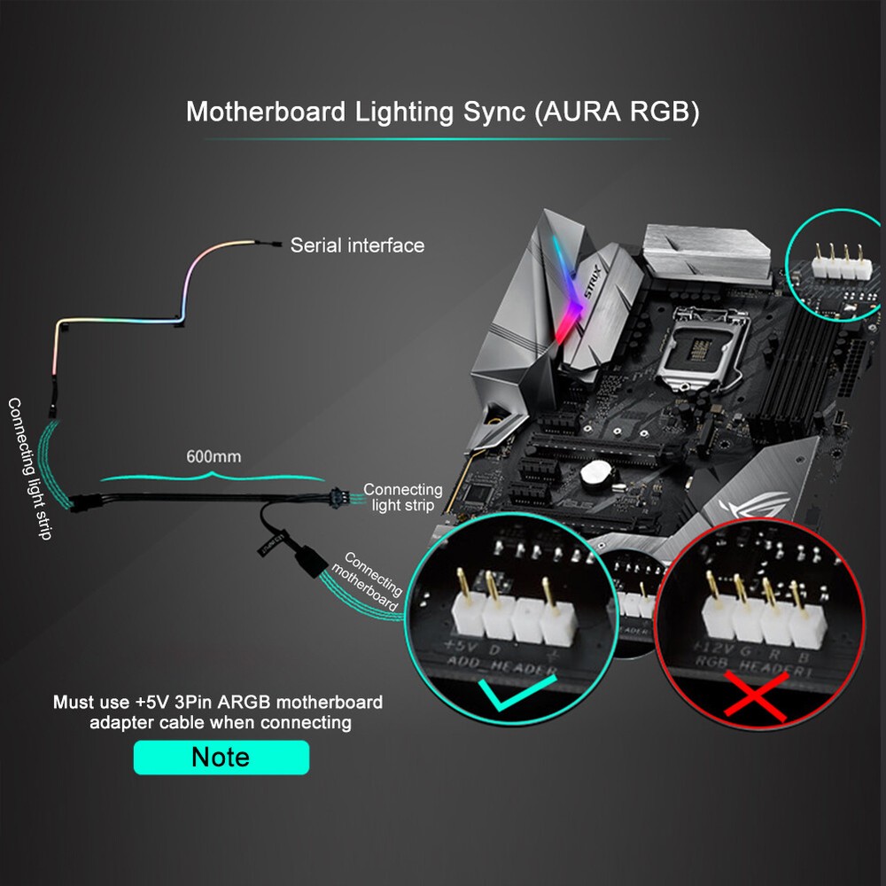 2-Pack 400mm RGB Digital Neon LED Kit Addressable 3-Pin PC Flexible Light Strips