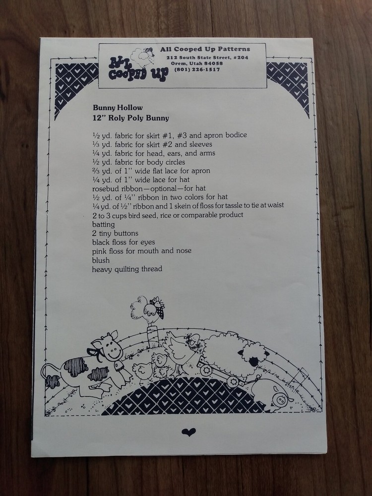 Stuffed Bunny Sewing Pattern 12" Roly Poly Decor Doll 80s Vintage Craft