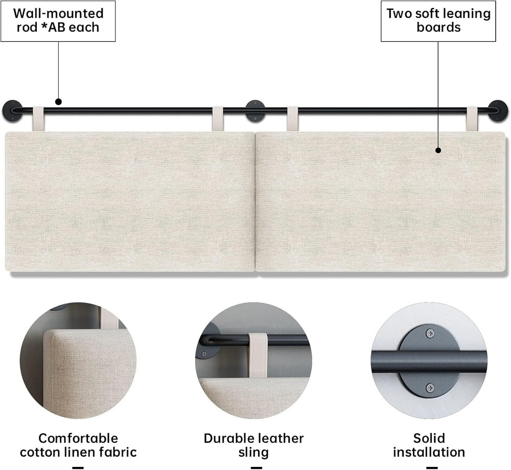 King Size Wall Mounted Headboard Linen Upholstered Button Tufted Beige