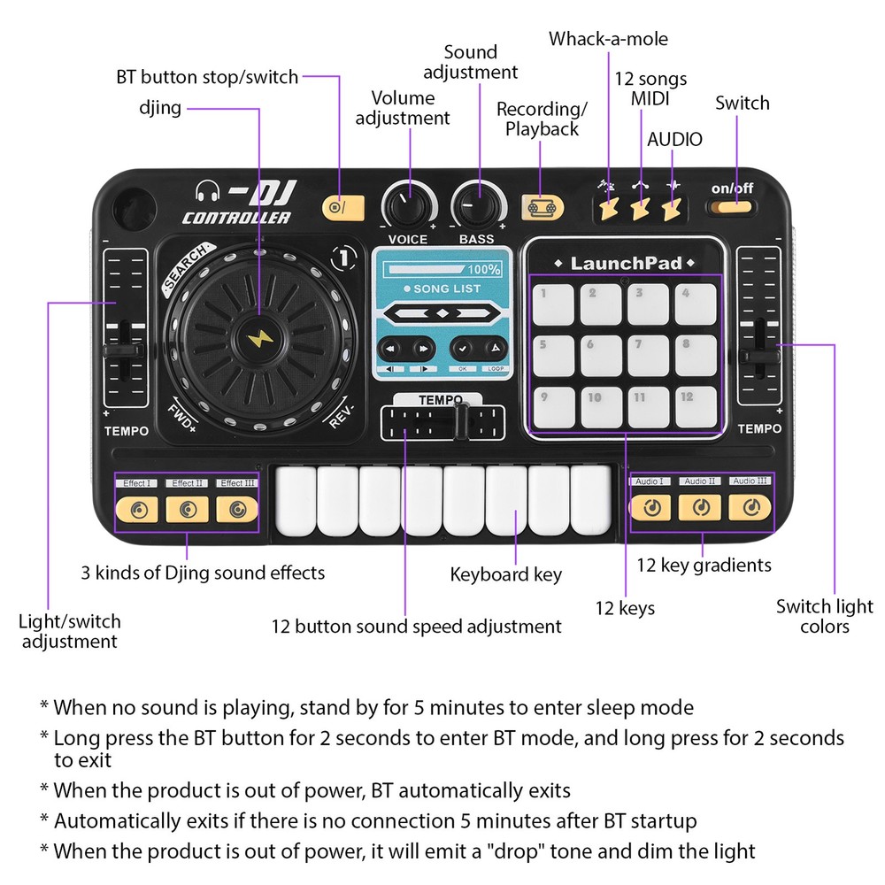Musical DJ Set For Kids Turntable Multi Functional DJ Controller With Mic CLQT