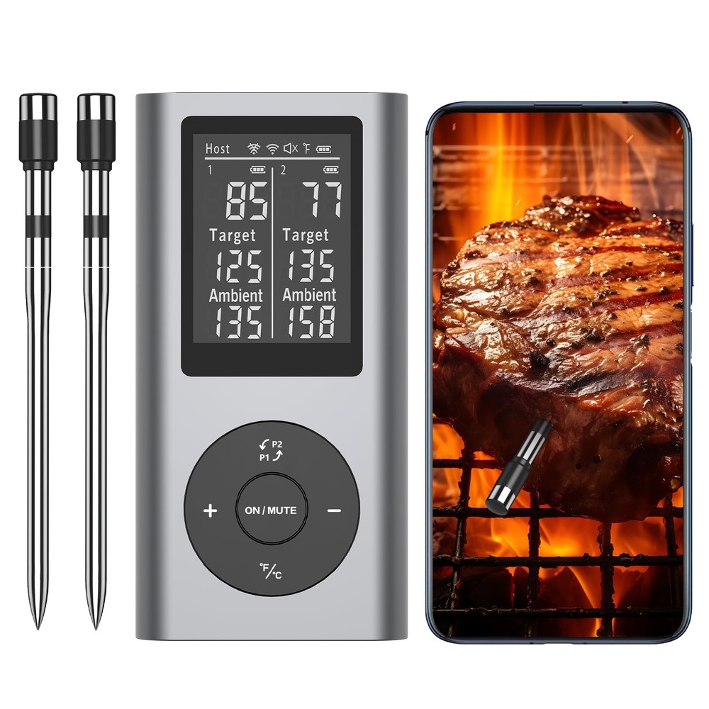 Wireless Meat Thermometer with 2 Probes & 800Ft Range - Smart Bluetooth BBQ