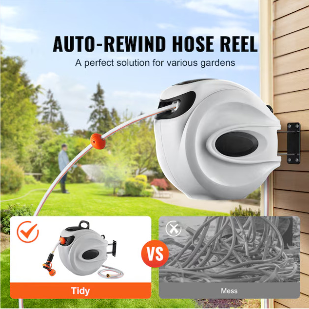 VEVOR Retractable Brass 130-ft Wall-mount Hose Reel