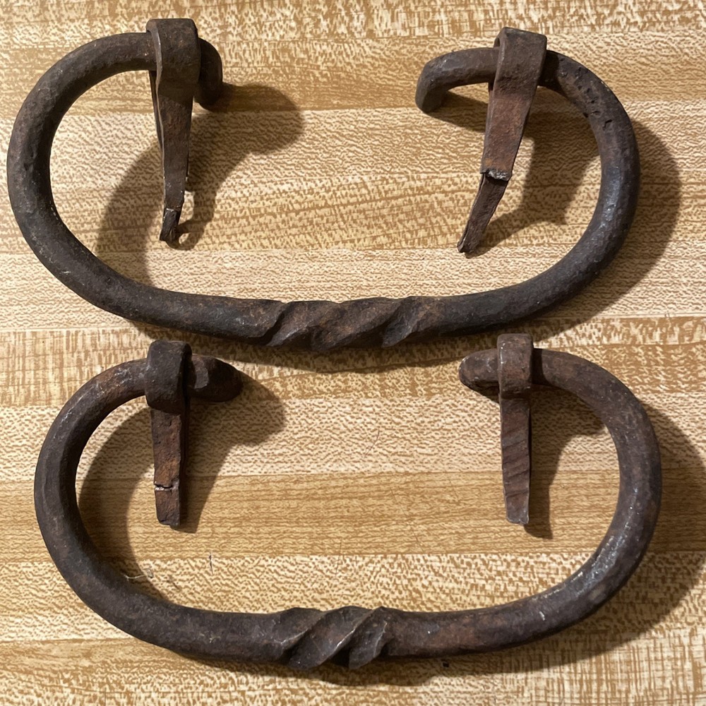 Large Cast Iron Drawer Pulls Handles Hand Forged Twisted