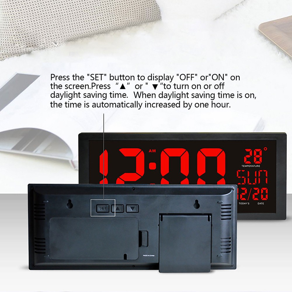 Large Digital LED Wall Clock with Time, Date, Day, and Temperature Display