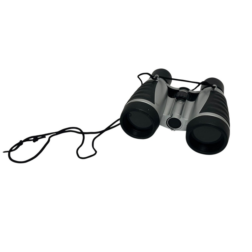 Compact Binoculars Silver Black With Neck Strap