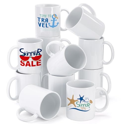 12 Pack Sublimation Mugs Blank, 11oz White Ceramic Coffee Cups with Handles,