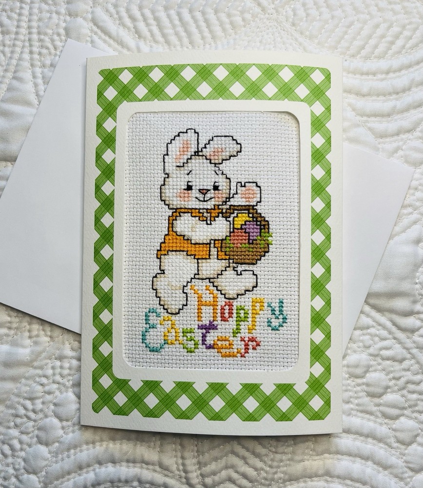 Beautiful Handmade Completed Counted Cross Stitch-Hoppy Easter