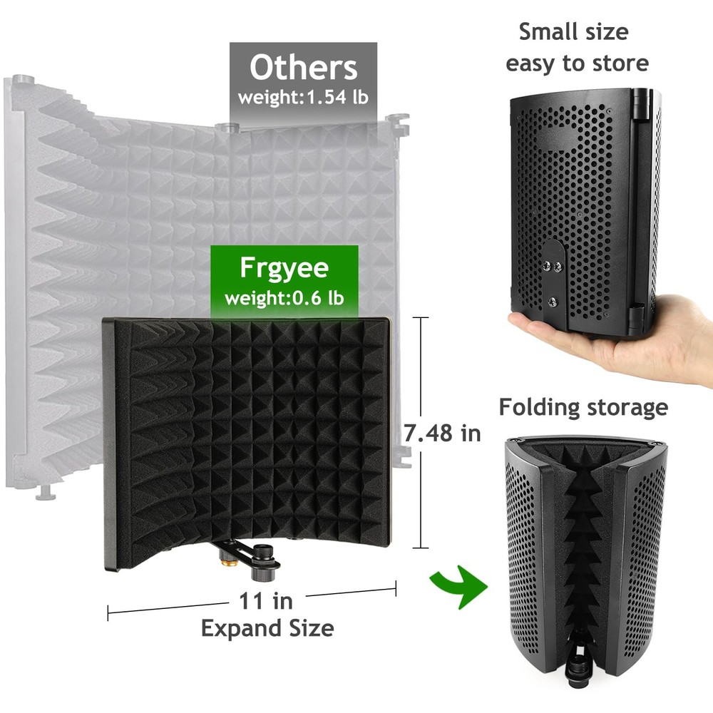 Microphone Isolation Shield, Foldable Mic Sound Absorbing Foam for Condenser Mic