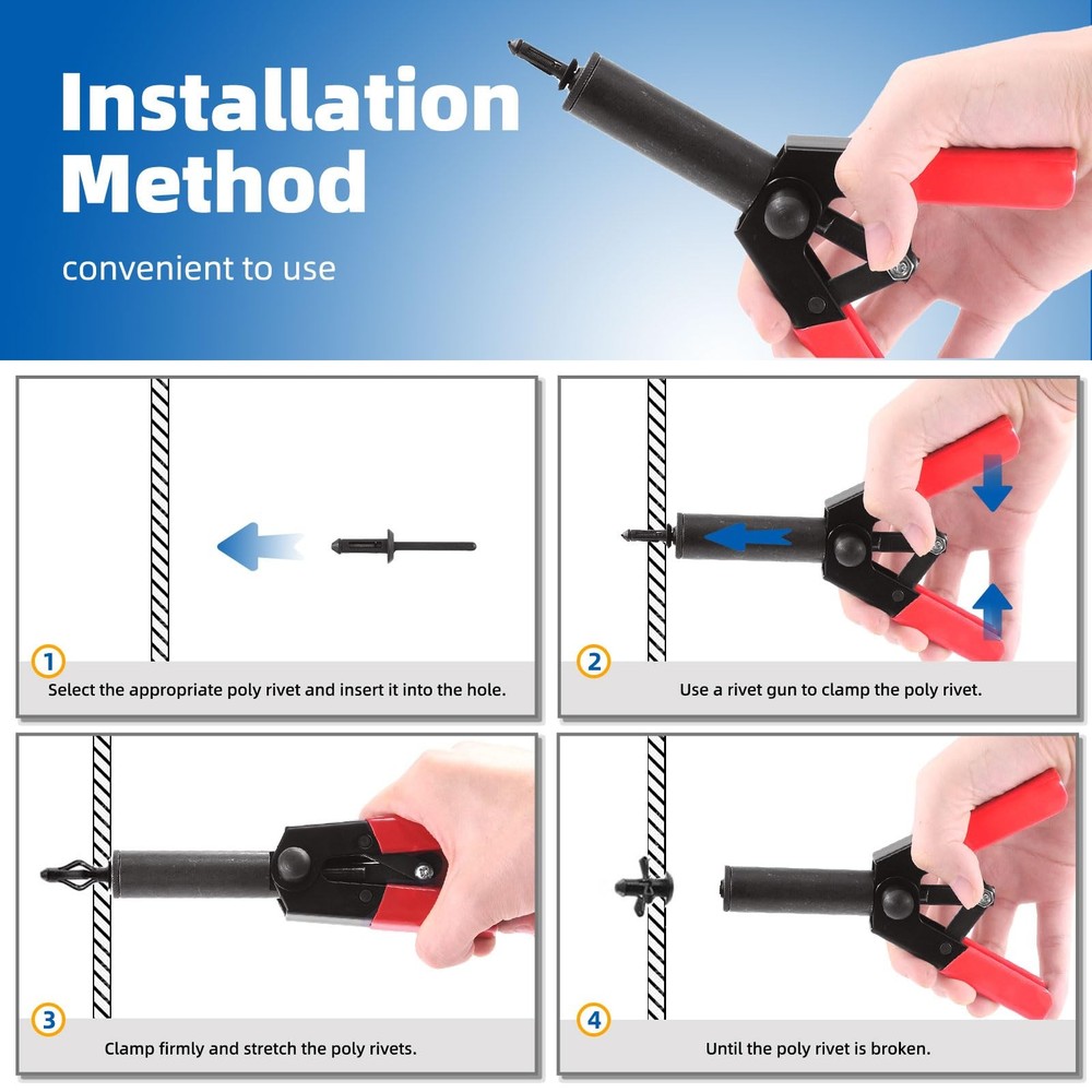 46 Piece Poly Rivet Gun Set Includes Plastic Rivet Gun, Attachment Ent...