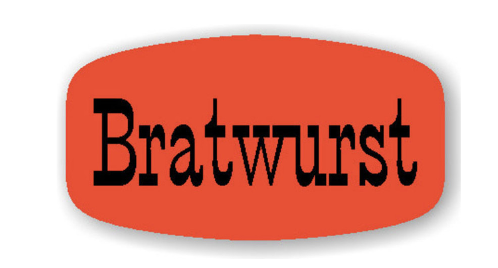 1000 ea.  BRATWURST FL RED LABELS STICKERS