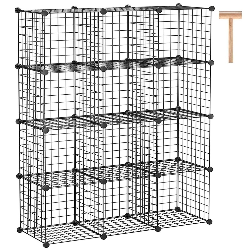 C&AHOME 12-Cube Wire Storage Organizer, Modular Shelving Bookcase Closet
